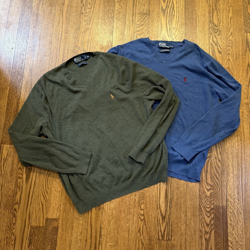 Polo Ralph Lauren Sweater Mens XL V Neck Pima Cotton Bundle Lot Of 2 Blue Green - Picture 4 of 12